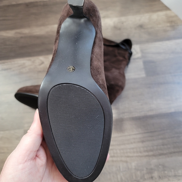 Brown suede high-heel booties - Picture 5 of 6